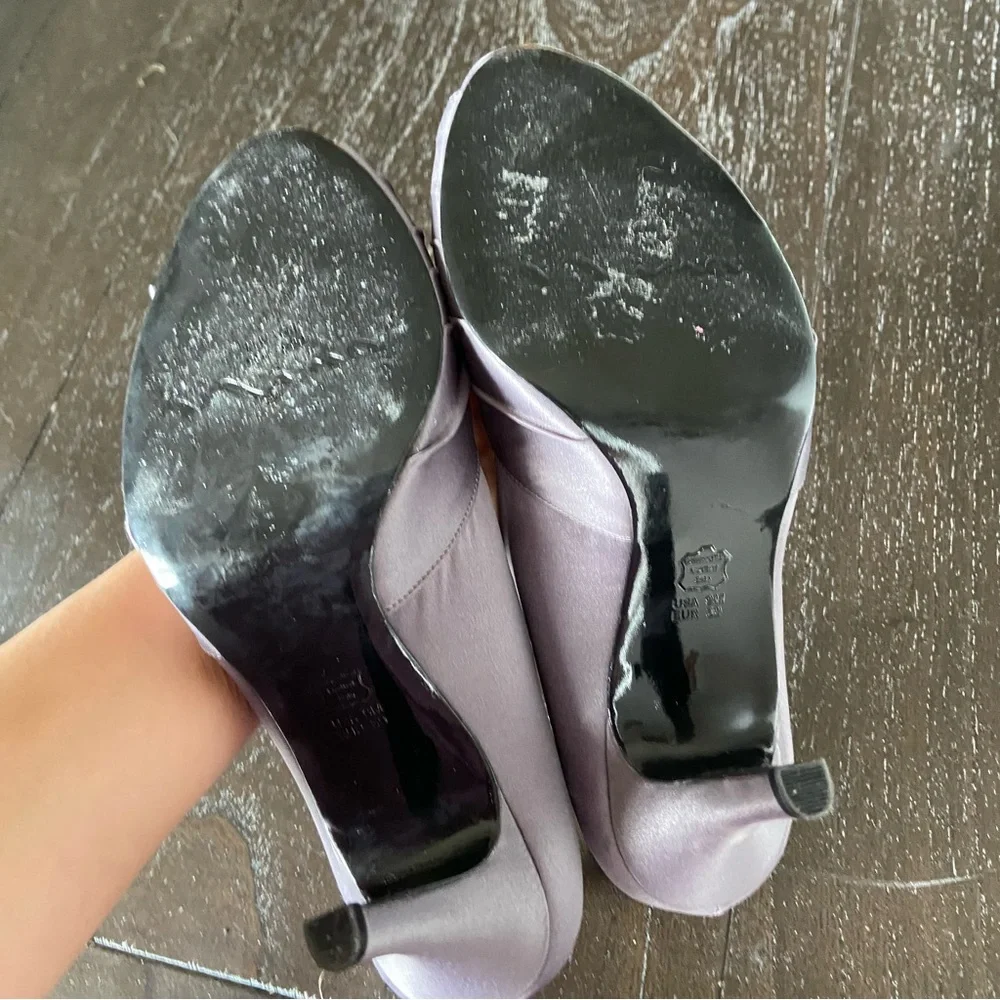 Nina Steel Grey Peep Toe Bow‎ Satin Pumps Heels Special Event Wedding 9M Dressy
